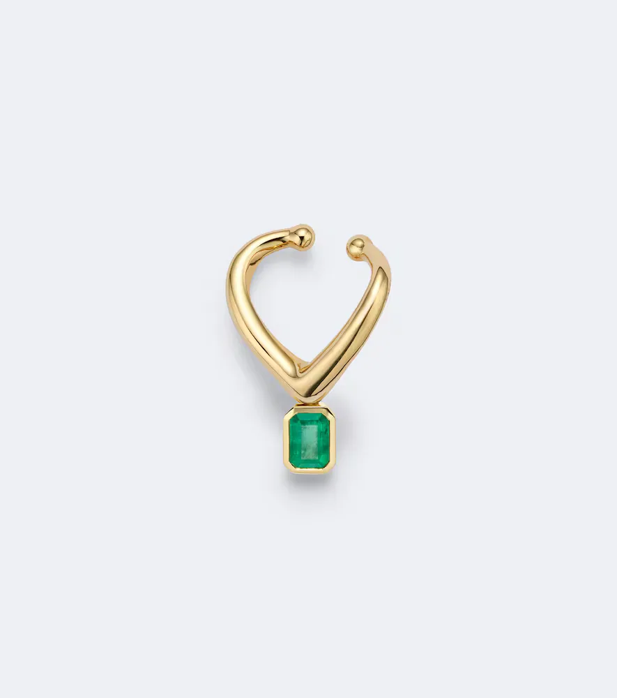 Zar 18kt Gold Single Ear Cuff with Emerald by Shay Jewelry