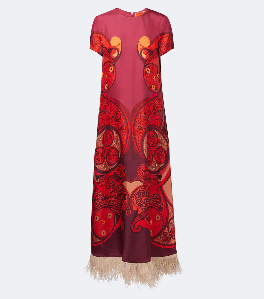 Swing Fringed Printed Silk Twill Maxi Dress