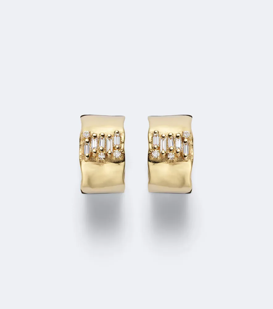 Mini 18kt Gold Hoop Earrings with Diamonds
