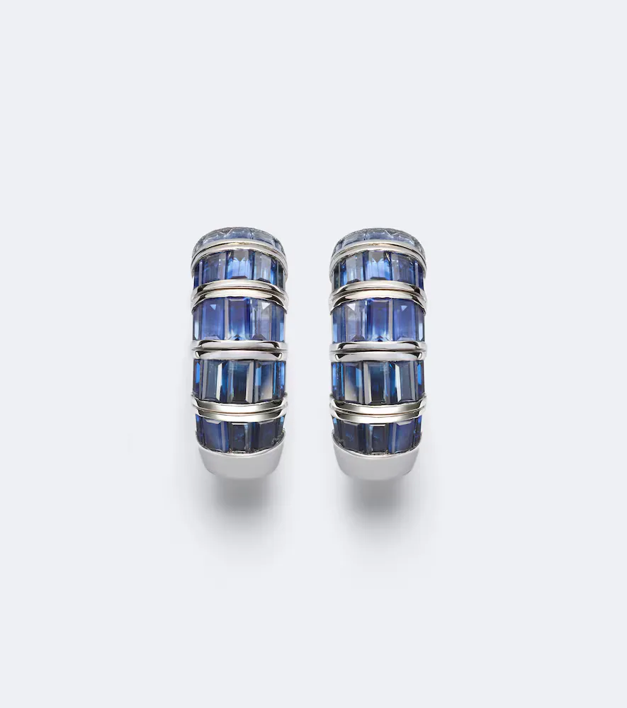 18kt White Gold Huggies with Sapphires by Shay Jewelry