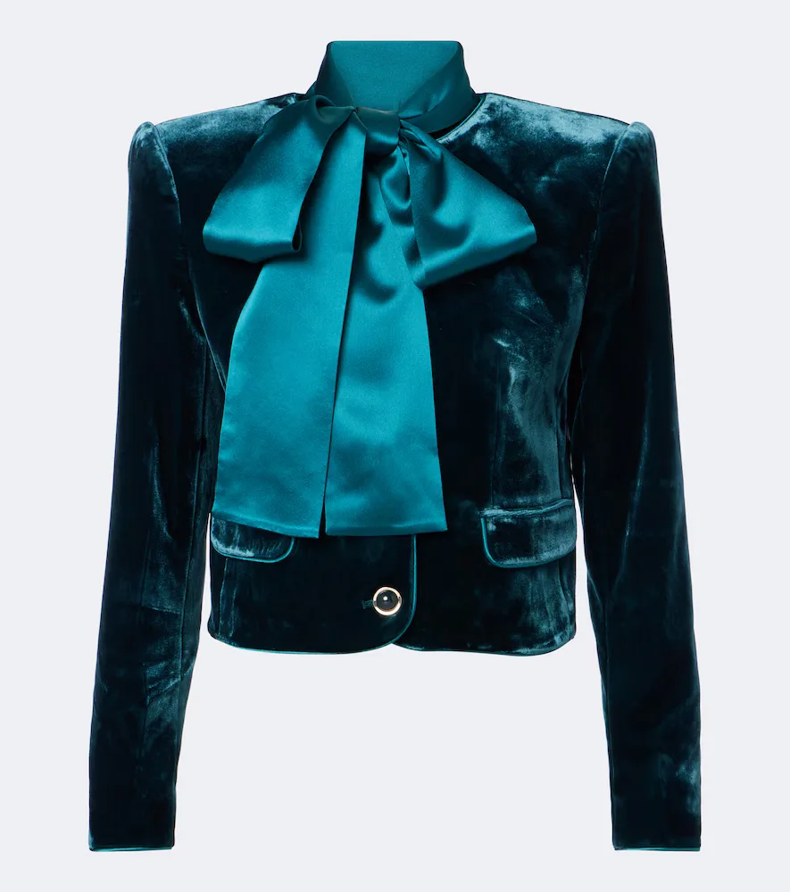 Alto Cropped Scarf-Detail Velvet Jacket by Retrofête