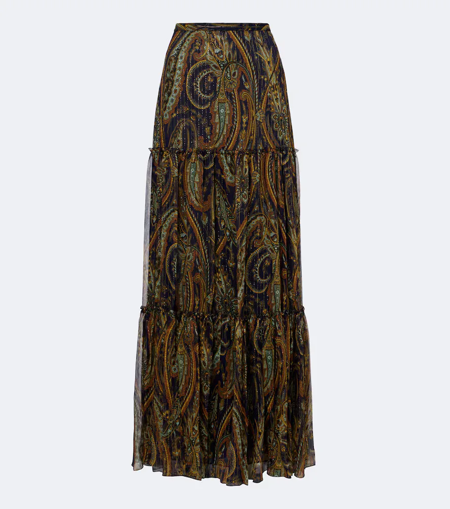 Paisley Tiered Silk-Blend Chiffon Maxi Skirt by ETRO