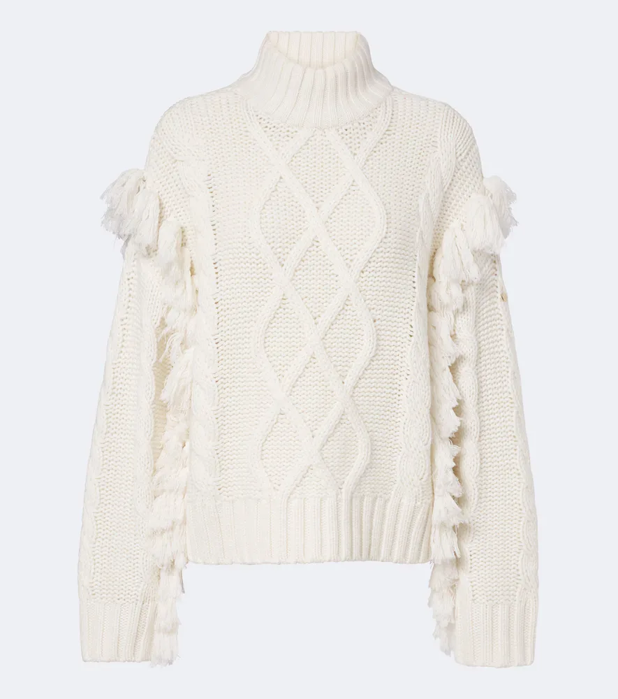Brit Cable-Knit Fringed Wool Sweater by Goldbergh