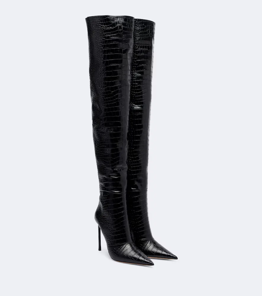 Croc-Effect Leather Over-The-Knee Boots by Tom Ford