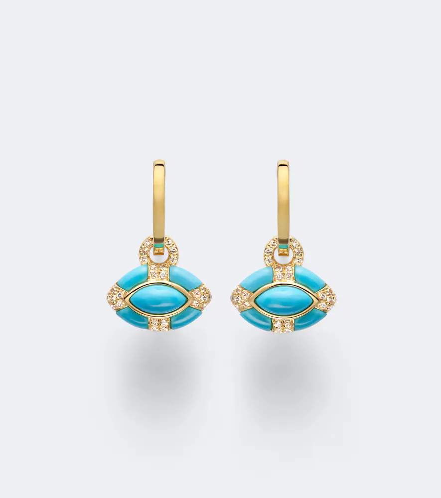 Riviera 18kt Gold Huggie Earrings with Turquoise and Diamonds