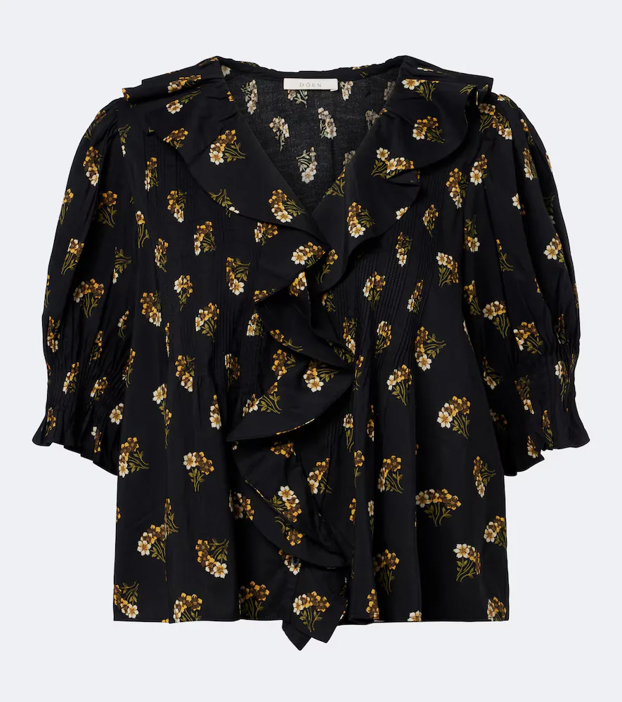 Den Henri Floral Ruffled Cotton-Blend Blouse