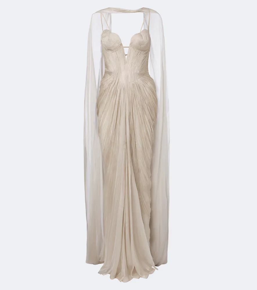 Cecilia Silk Bustier Gown and Cape Set