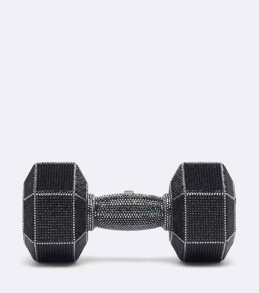 Dumbbell Crystal-Embellished Clutch