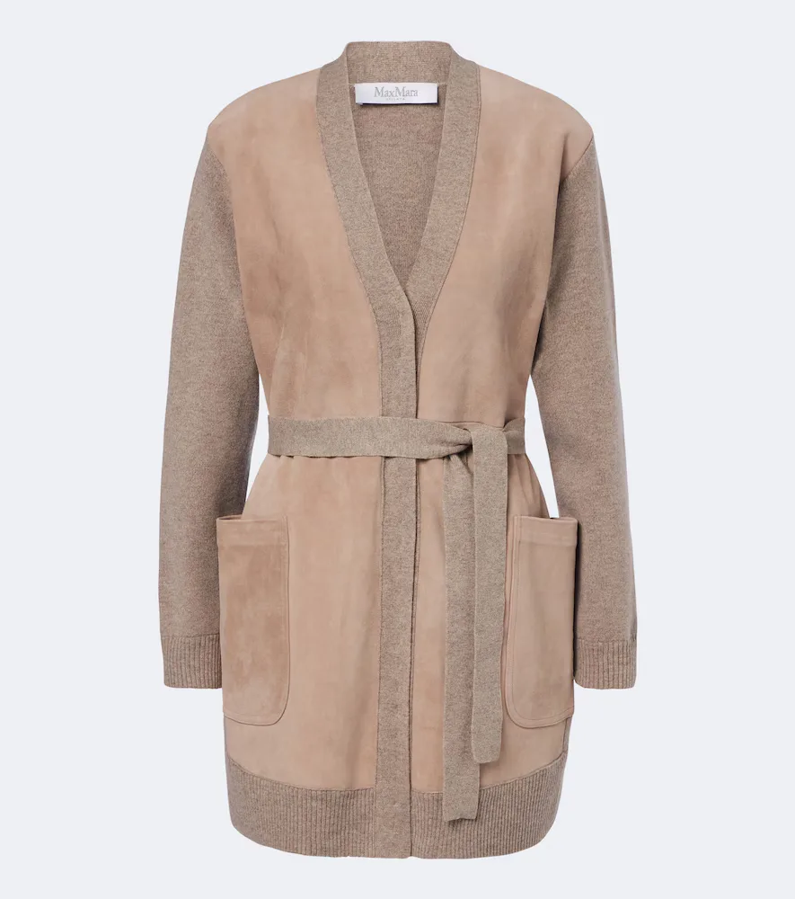 Suede-Trimmed Wool and Cashmere Cardigan by Max Mara