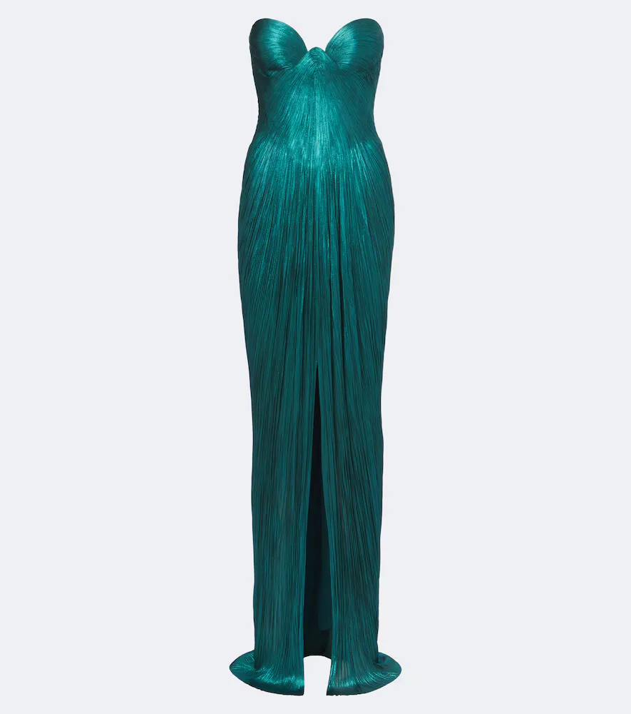 Nadira Pleated Silk Bustier Gown