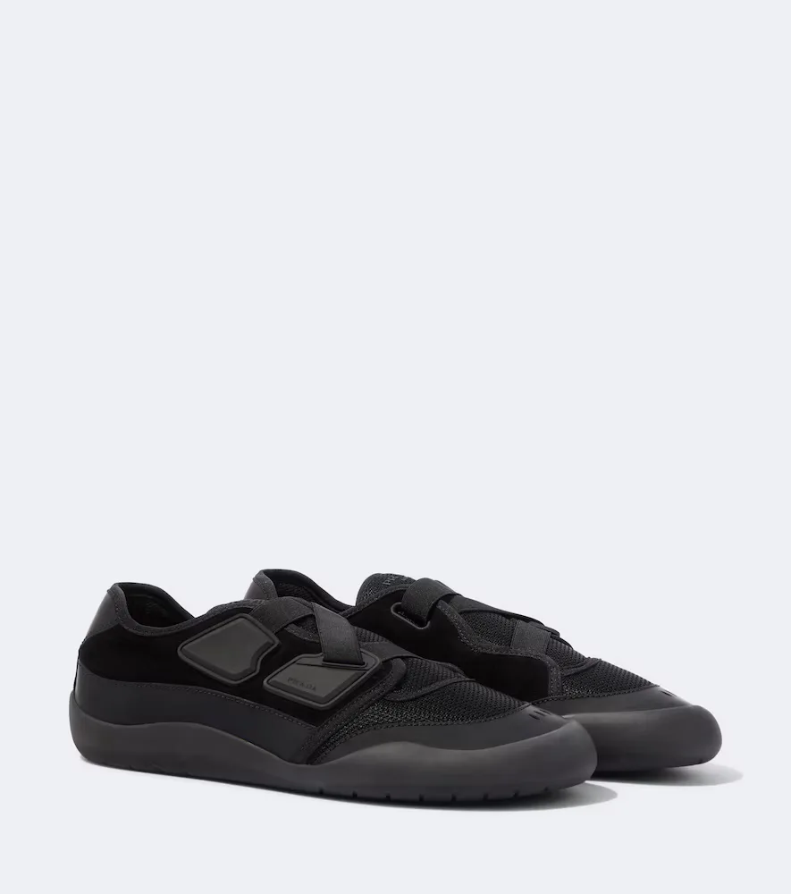 Speedrock Leather-Trimmed Sneakers by Prada