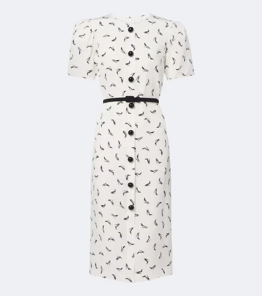Belted Silk Crpe De Chine Midi Dress by Carolina Herrera