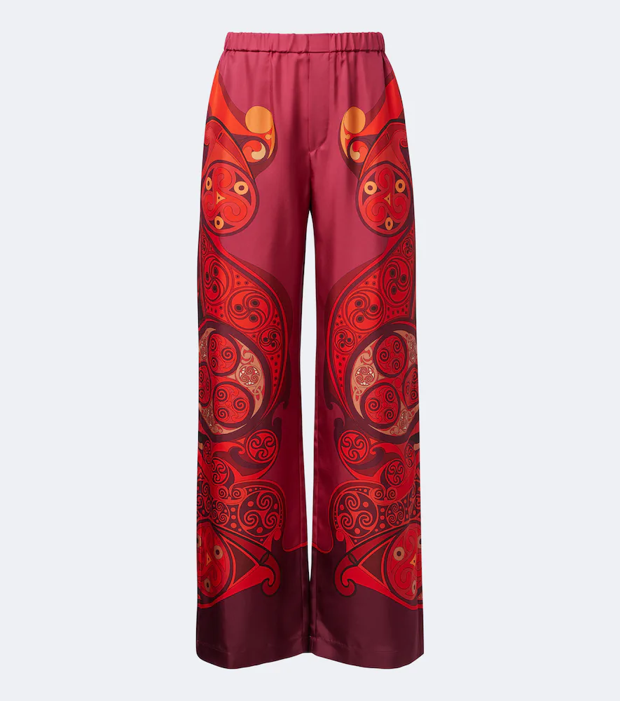Club Printed Silk Twill Wide-Leg Pants by La Doublej