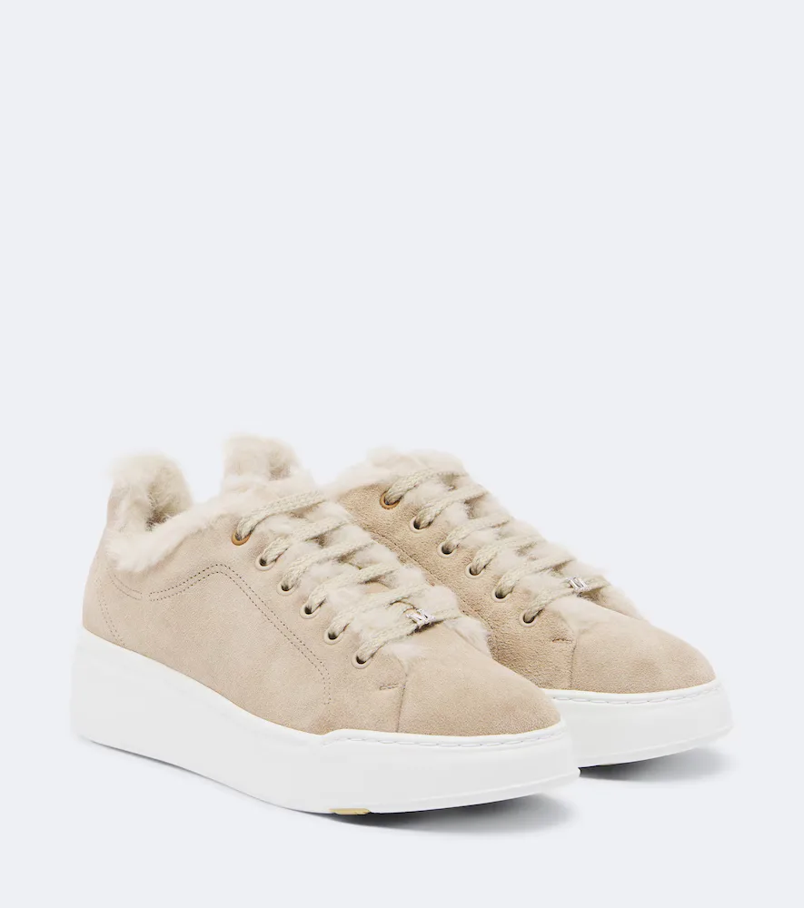 Shearling-Lined Suede Low-Top Sneakers by Max Mara