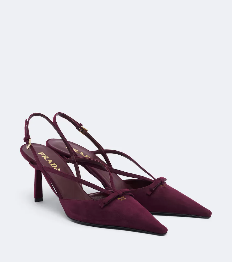 Bow-Detail Suede Slingback Pumps by Prada