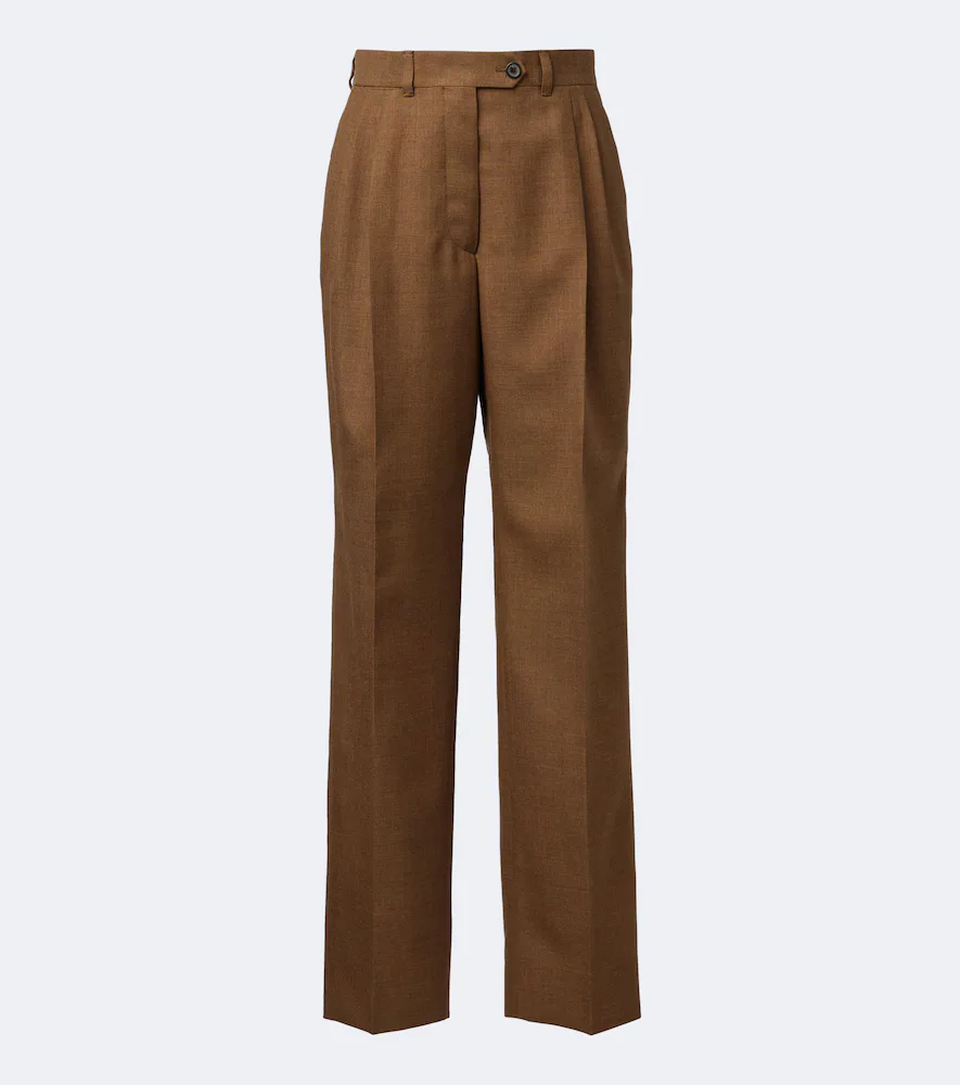 Pleated Virgin Wool Straight Pants by Prada