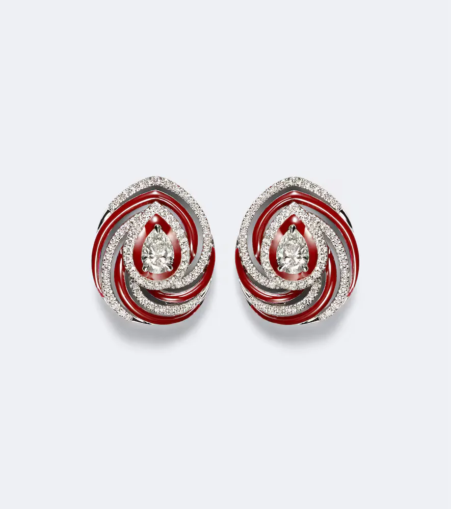 Twister 18kt White Gold and Enamel Earrings with Diamonds