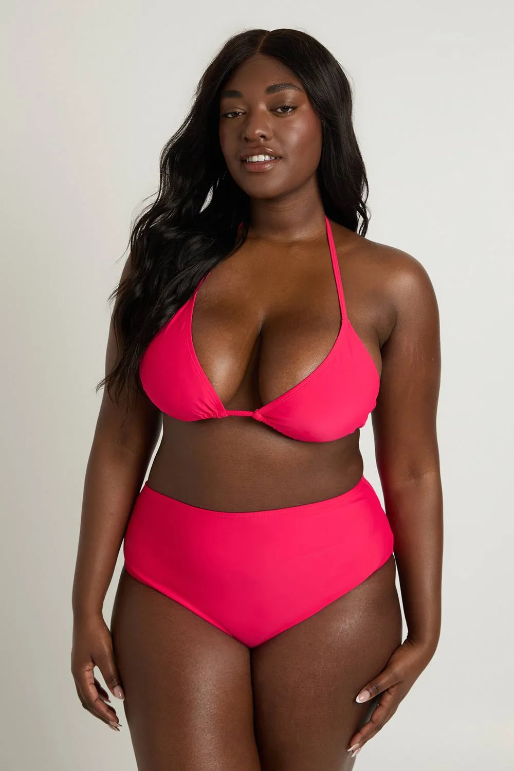 Plus Triangle Bikini Top & High Waist Bikini Set by boohoo