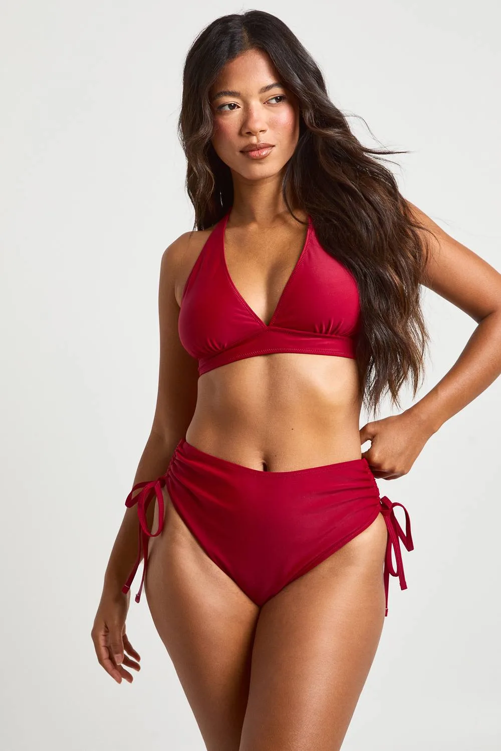 Tummy Control Ruched High Waist Bikini Bottom