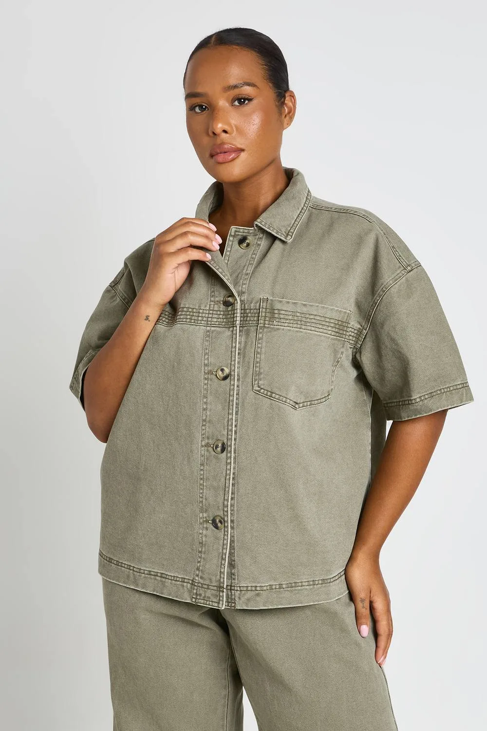Denim Short Sleeve Shirt by boohoo