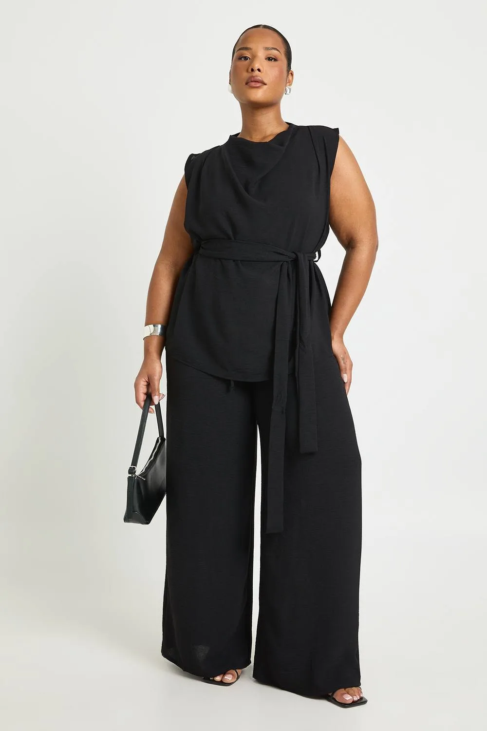 Woven Cowl Belted Trouser Co-Ord