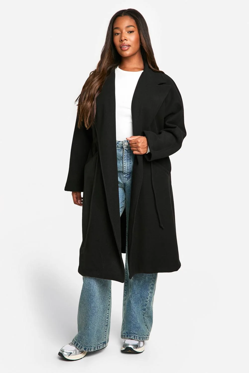 Drawstring Waist Wool Look Coat by boohoo