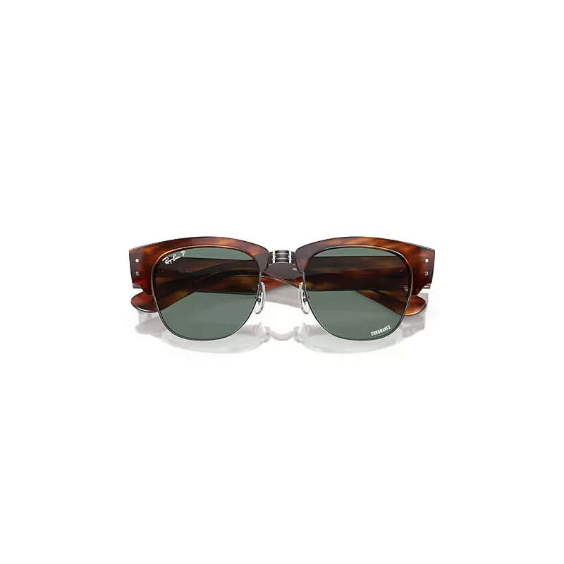 Mega Clubmaster Holiday Limited Polarized+ Lenses Sunglasses Havana Light Brown on Gunmetal Frame Green Lenses Polarized by Ray-Ban