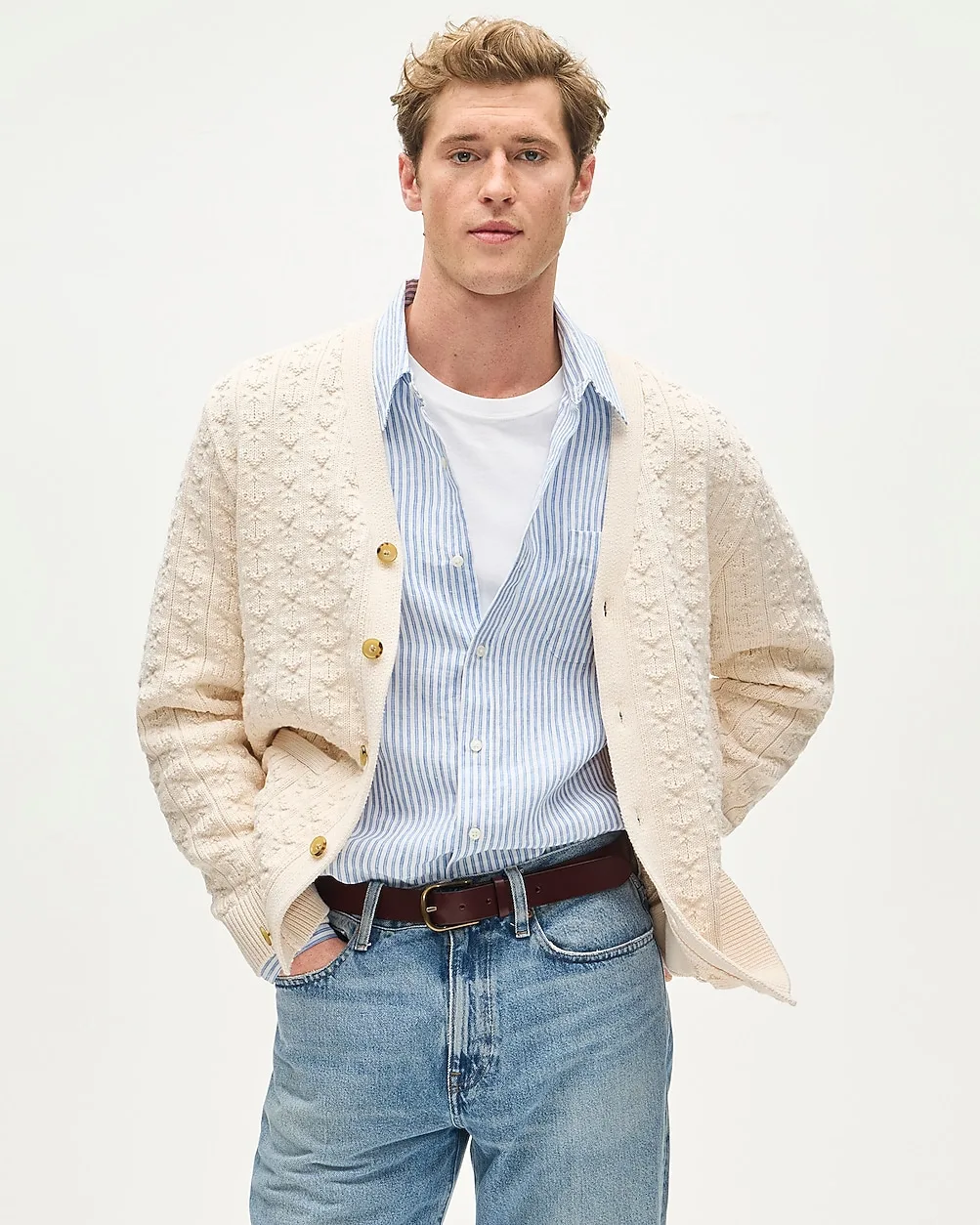 Cotton Anchor-Knit V-Neck Cardigan by J.Crew