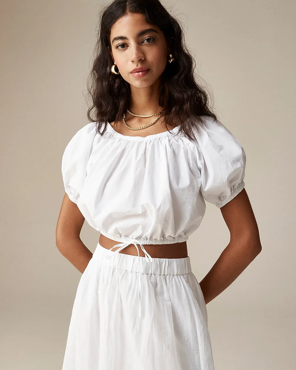 Cinched-Waist Cropped Top in Cotton Poplin by J.Crew