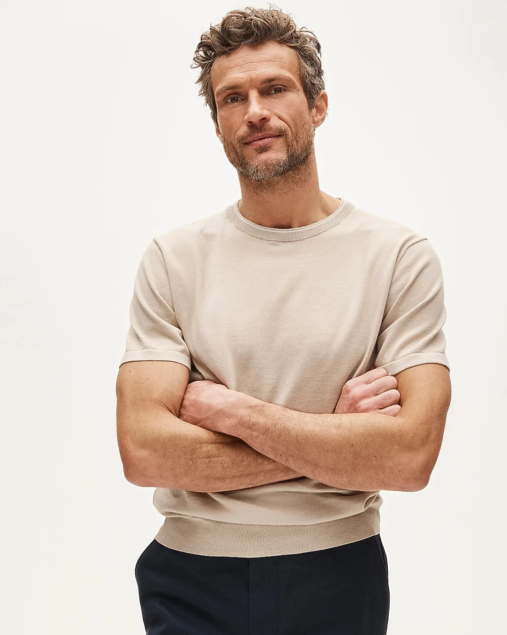 Short-Sleeve Tipped Crewneck Sweater in Pima Cotton by J.Crew