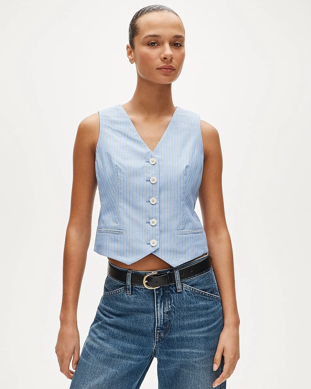 Shrunken V-Neck Vest Top in Stripe by J.Crew