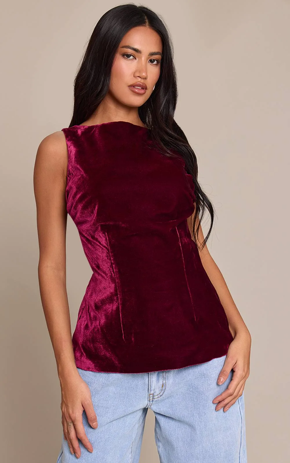 Velvet Boatneck Fitted Top by PrettyLittleThing