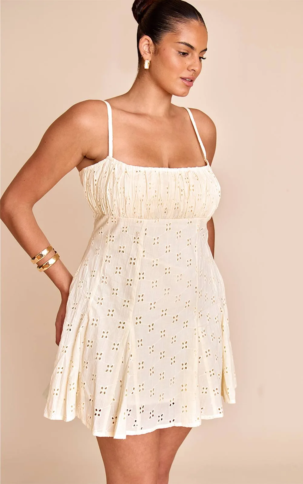 Broderie Strappy Pleated Shift Dress by PrettyLittleThing