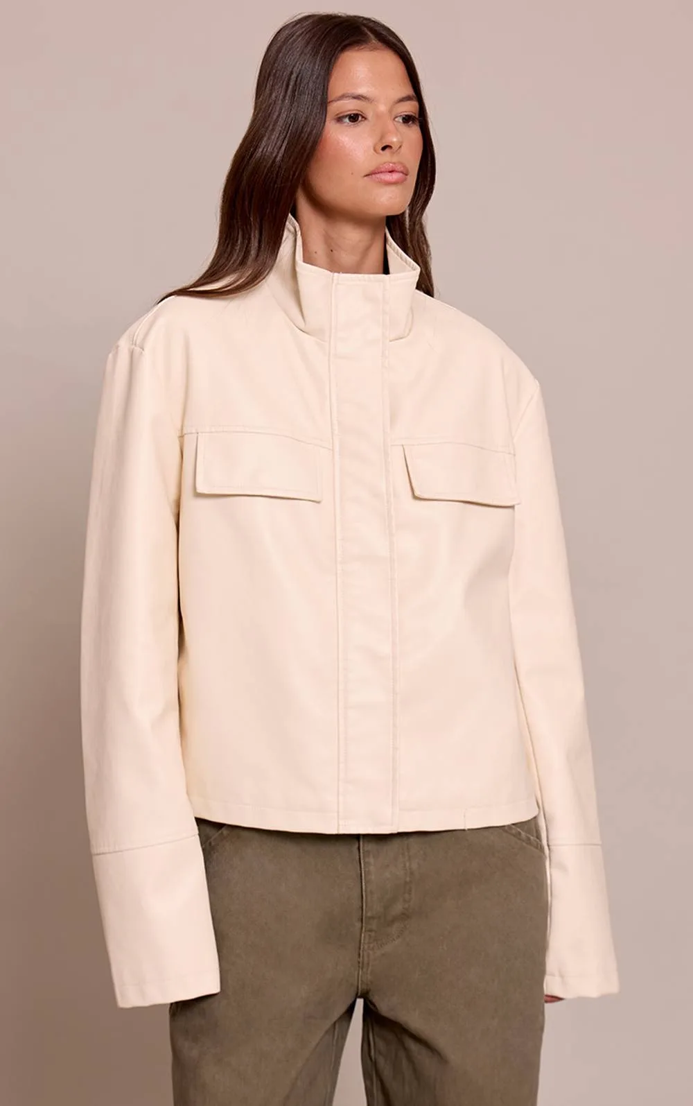 Faux Leather Funnel Neck Jacket by PrettyLittleThing