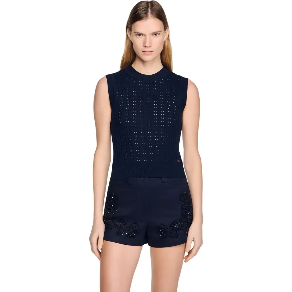 Cropped Textured Knit Sweater by SANDRO