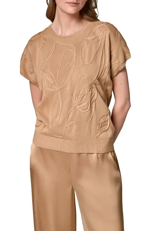 Embroidered Short Sleeve Cotton Sweater by Donna Karan New York