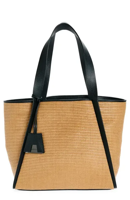 Medium Alex Raffia & Leather Bucket Tote by Akris