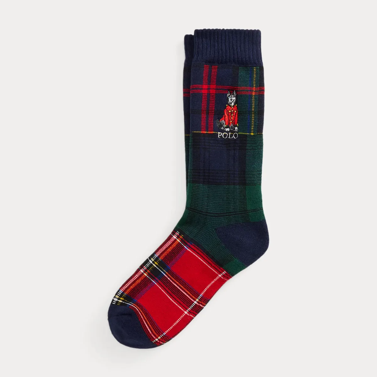 Dog-Embroidered Patchwork Plaid Socks by Ralph Lauren