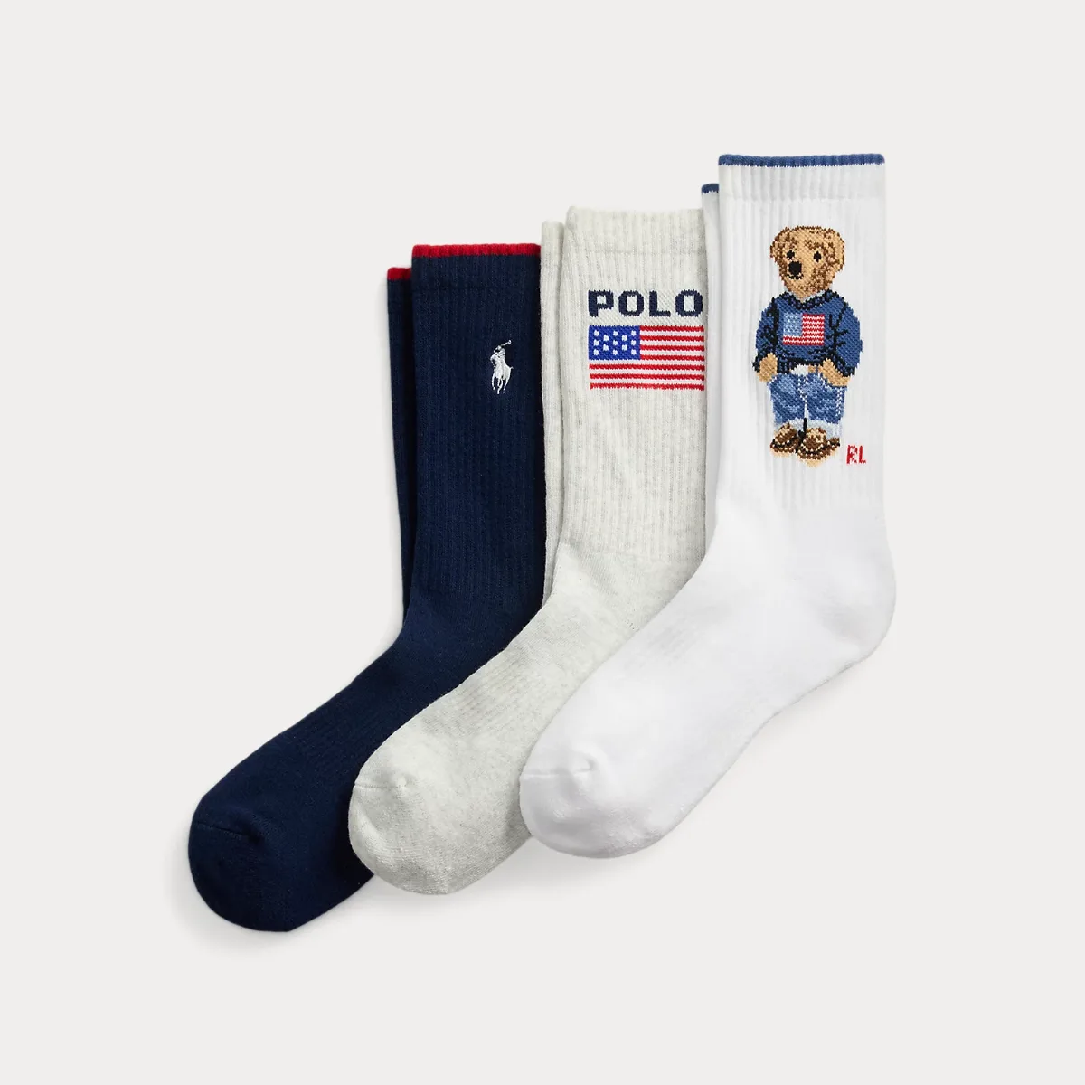 Polo Bear Logo Crew Sock 3-Pack by Ralph Lauren