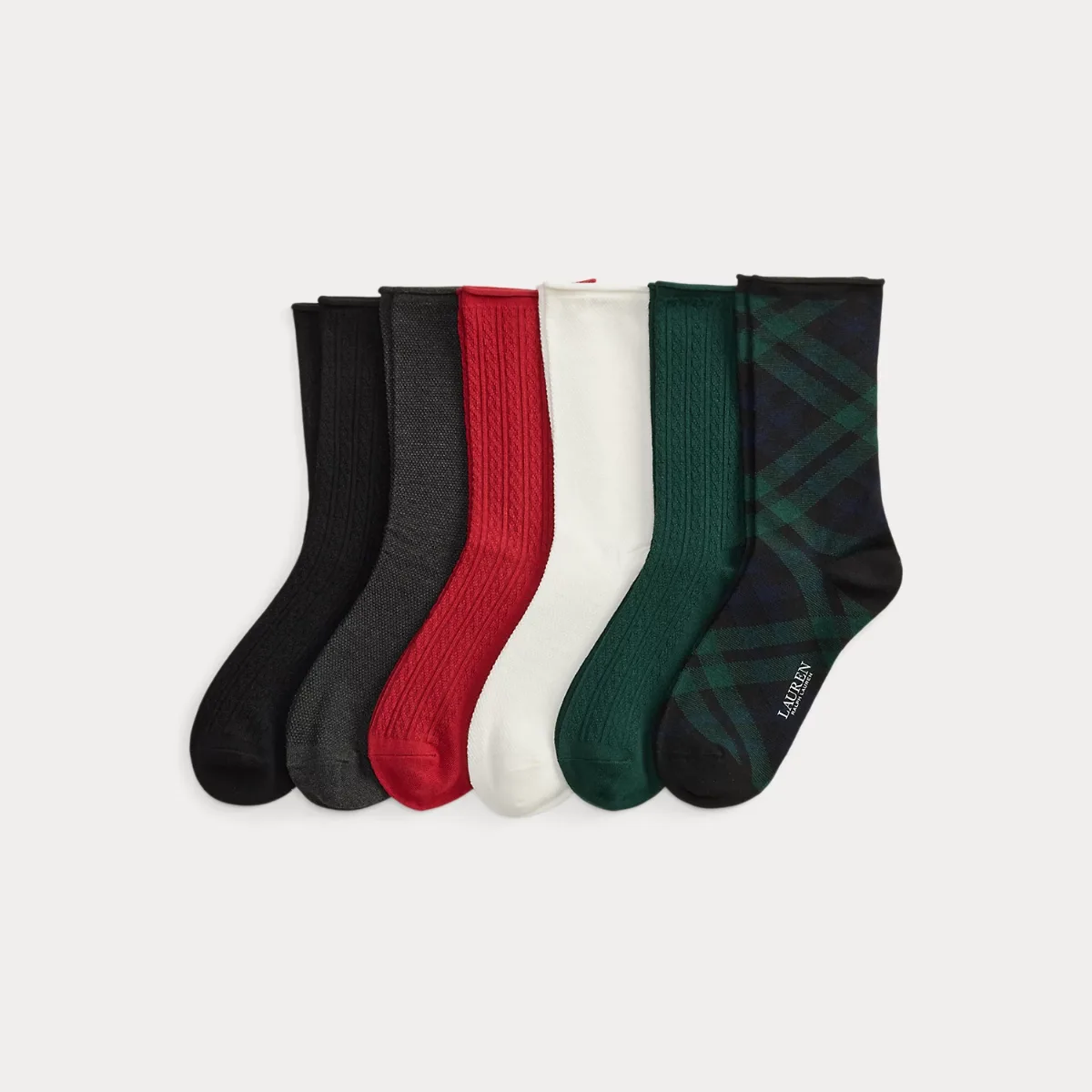 Plaid & Mini-Cable Roll-Top Sock 6-Pack by Ralph Lauren