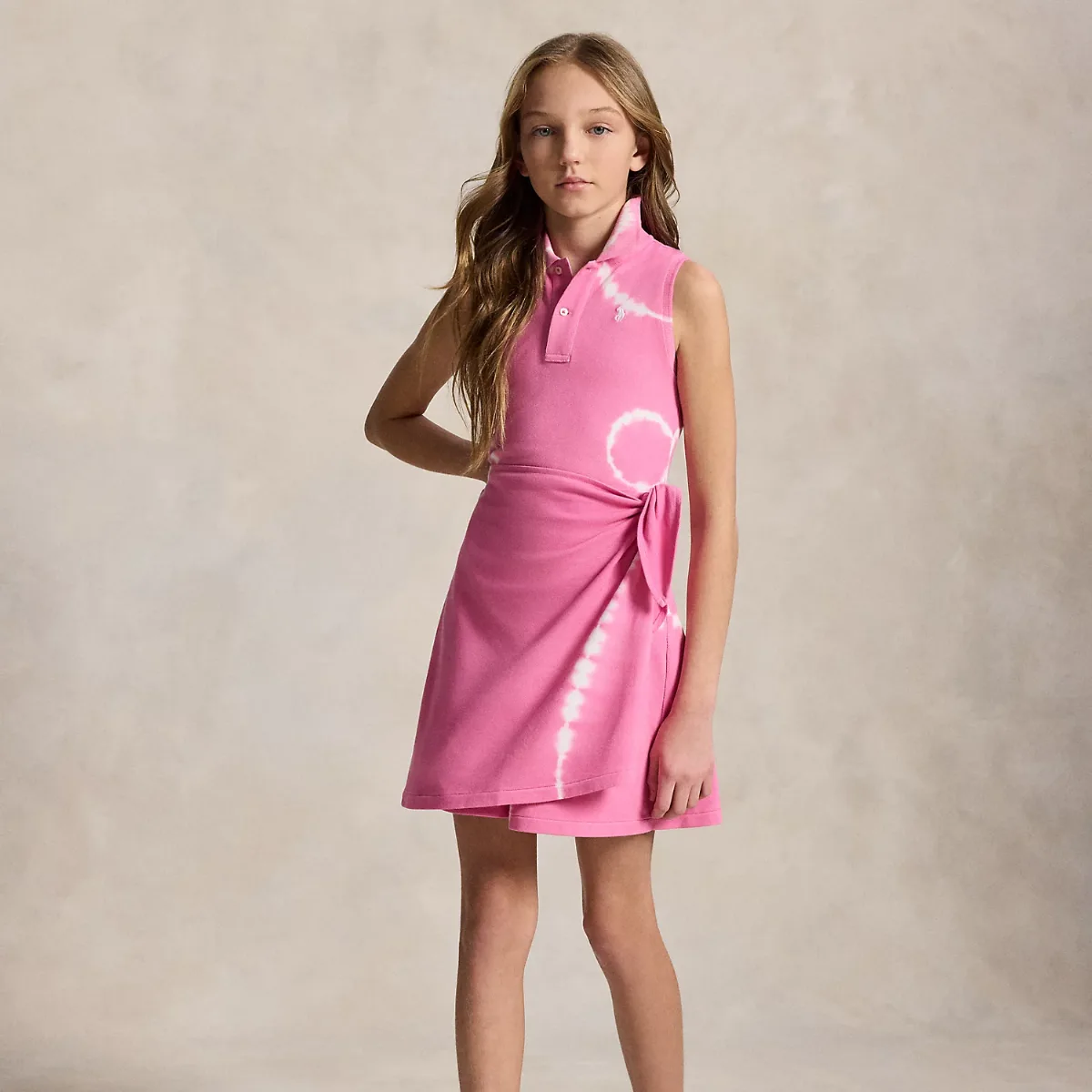 Tie-Dye Faux-Wrap Mesh Polo Dress by Ralph Lauren