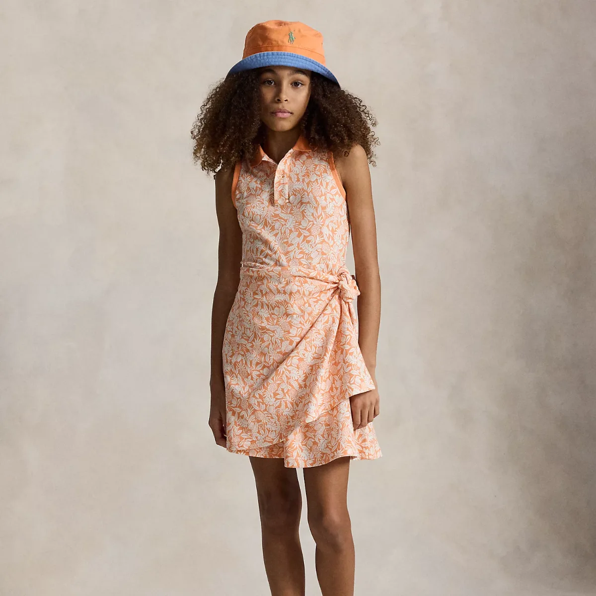 Pineapple Faux-Wrap Mesh Polo Dress by Ralph Lauren