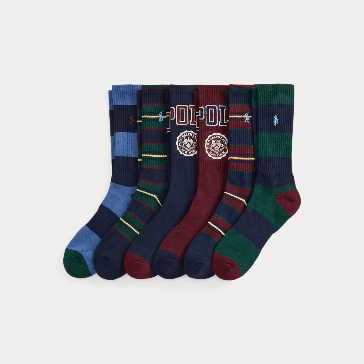 Crest & Striped Crew Sock 6-Pack by Ralph Lauren