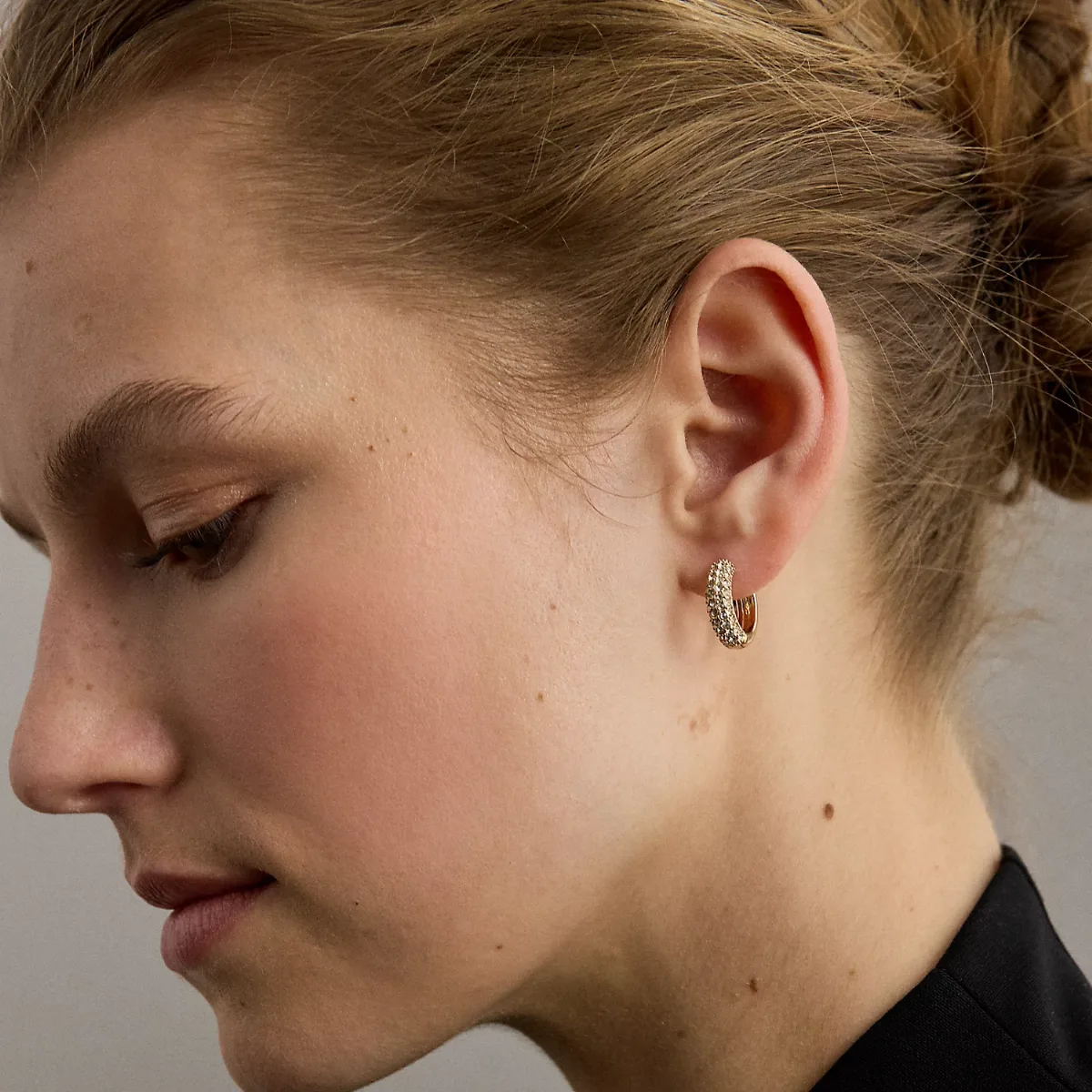 Gold-Plated-Brass Pavé Huggie Earrings