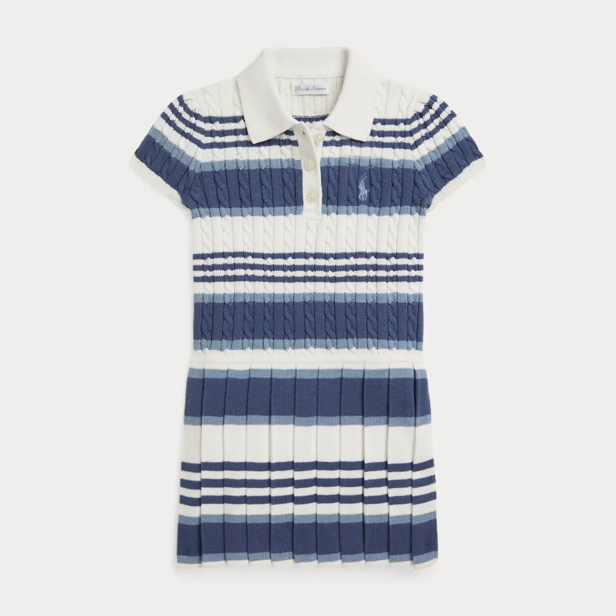 Striped Mini-Cable Cotton Sweater Dress by Ralph Lauren
