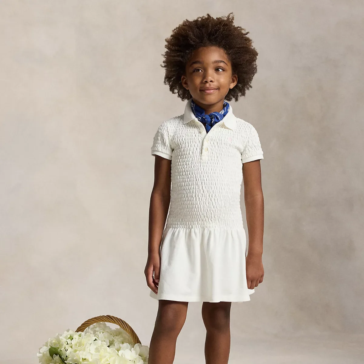 Smocked Stretch Mesh Polo Dress by Ralph Lauren