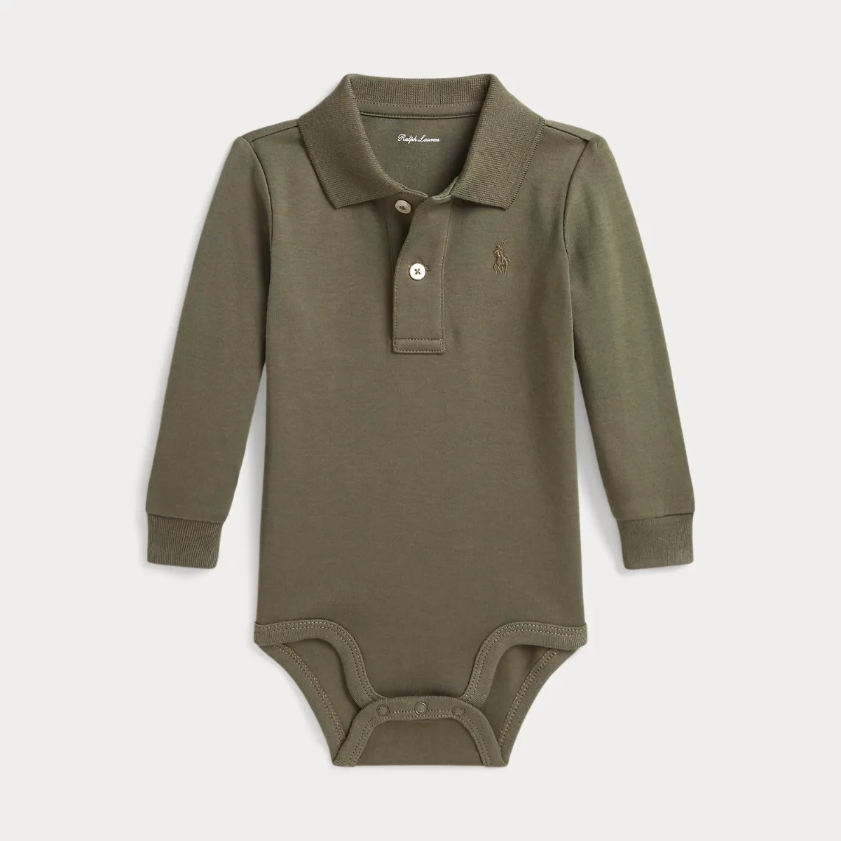 Soft Cotton Long-Sleeve Polo Bodysuit by Ralph Lauren
