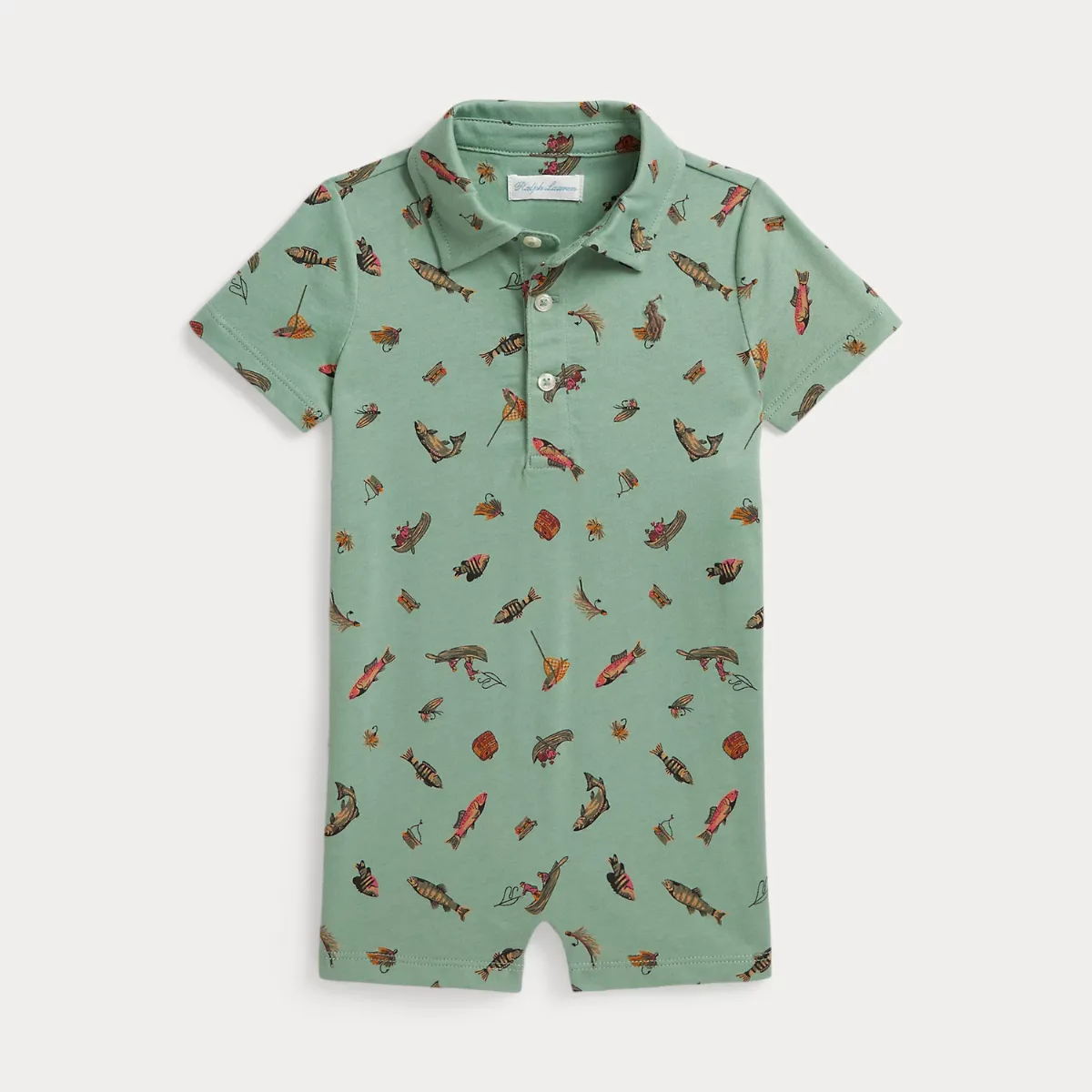 Fishing-Print Cotton Polo Shortall by Ralph Lauren