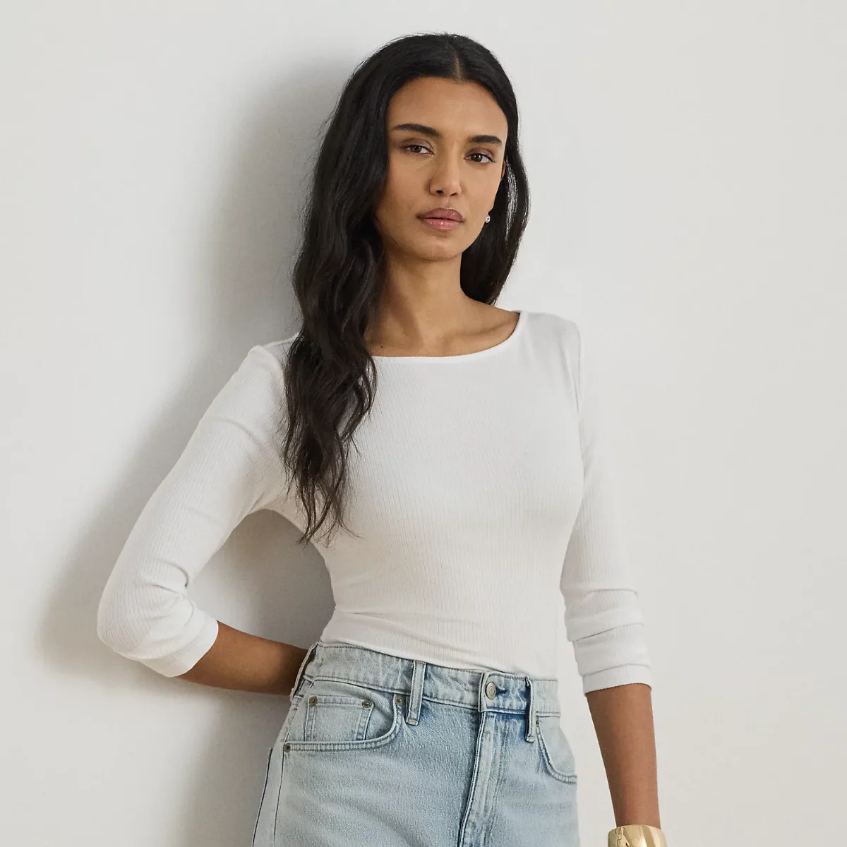 Rib-Knit Cotton-Blend Boatneck Tee