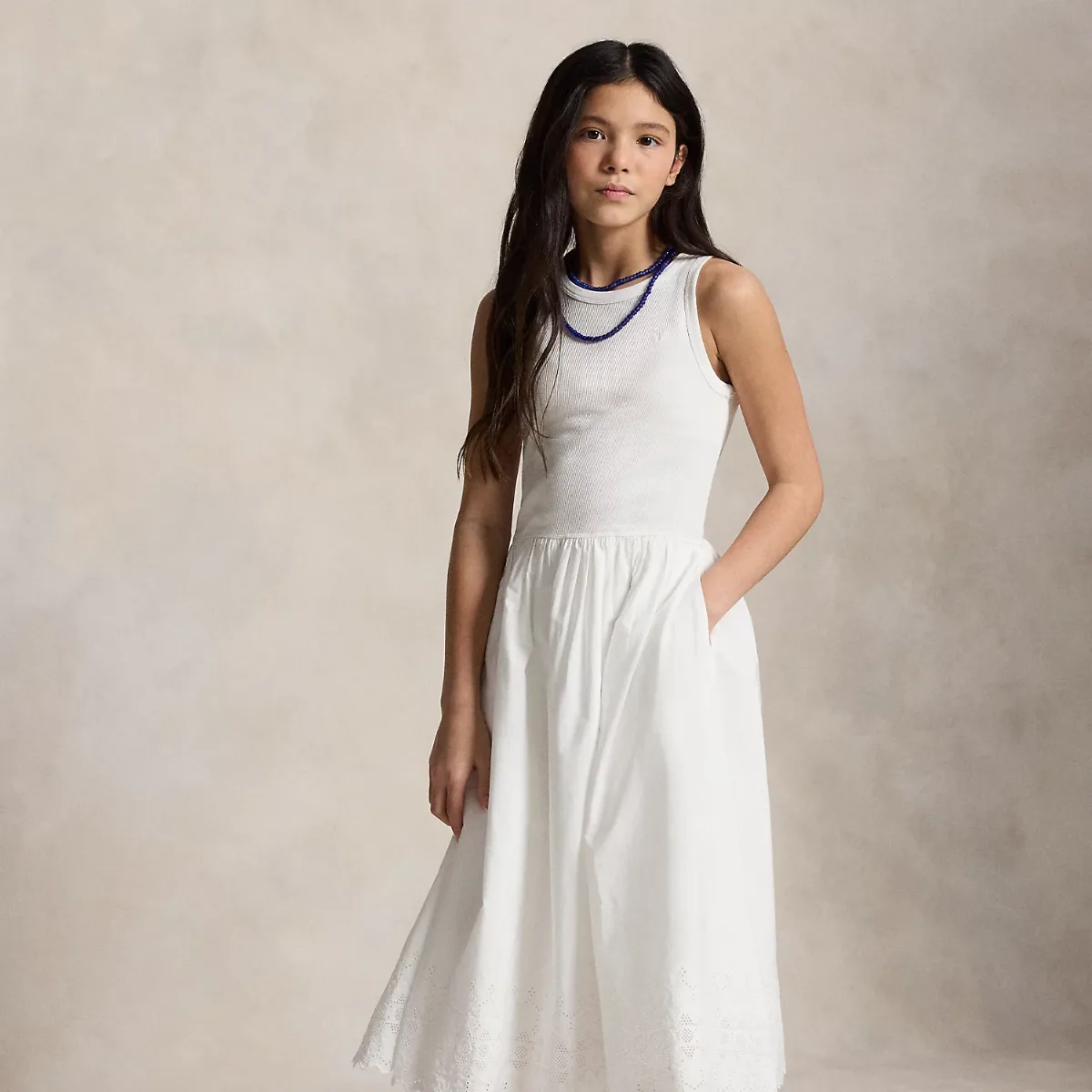 Eyelet-Skirt Ribbed Cotton Maxidress by Ralph Lauren